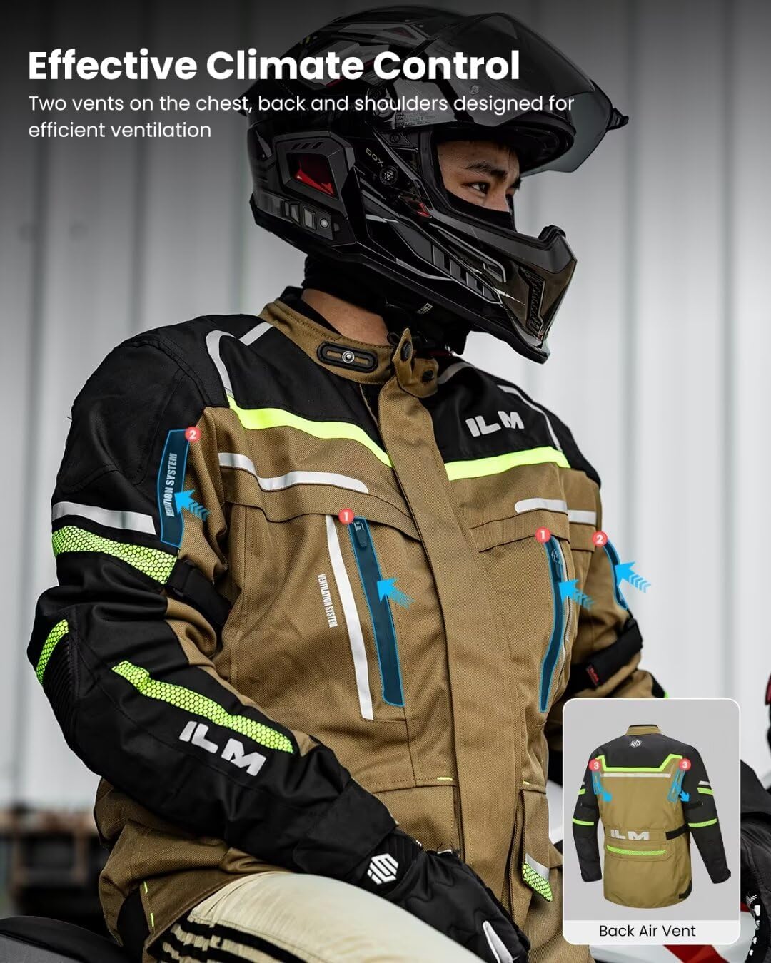 ILM Men's Street Motorcycle Jacket with CE Armor and Detachable Thermal Liner All Season Waterproof Adventure Touring Jackets Model JRL3 Yellowish Brown, L - Image 6