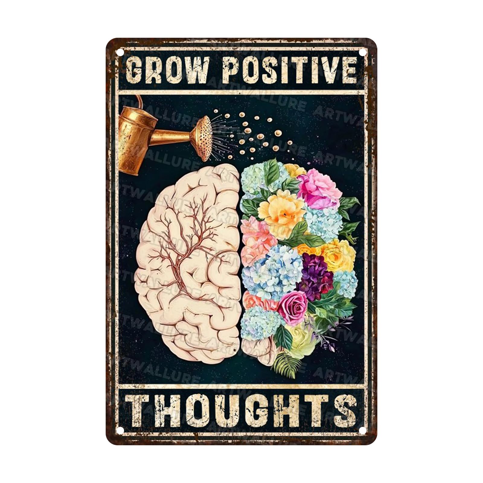 Anceky Grow Positive Thoughts Metal Sign Retro Tin Sign Wall Decor for Yard Garage Garden Home Farmhouse 12×8 Inch
