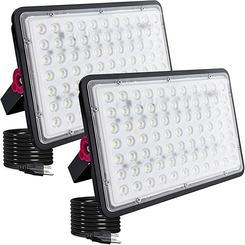 Indmird Paquete de 2 reflectores LED de 200 W, luces de inundación exteriores, luces de inundación al aire libre, luz de inundación enchufable, para