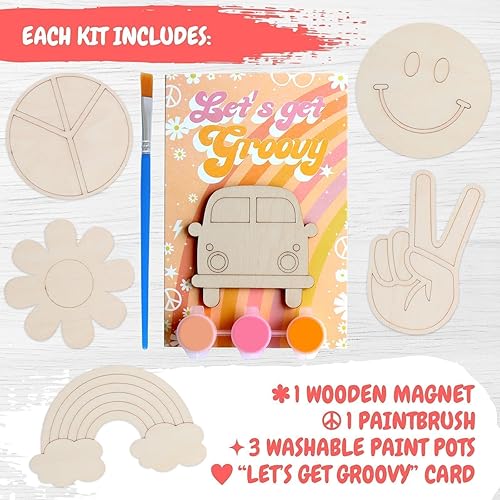 Miniatura 2 de BOIKOKY Paquete de 12 recuerdos de fiesta preempaquetados, recortes retro de madera con imanes y kits de pintura para niños, decoraciones de