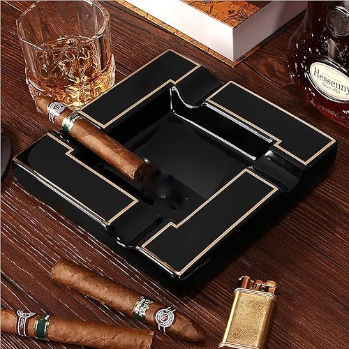 Miniatura 5 de Cenicero grande de cerámica para cigarrillos, ceniceros negros para viajes, interiores, exteriores, patio, hogar, oficina, regalo