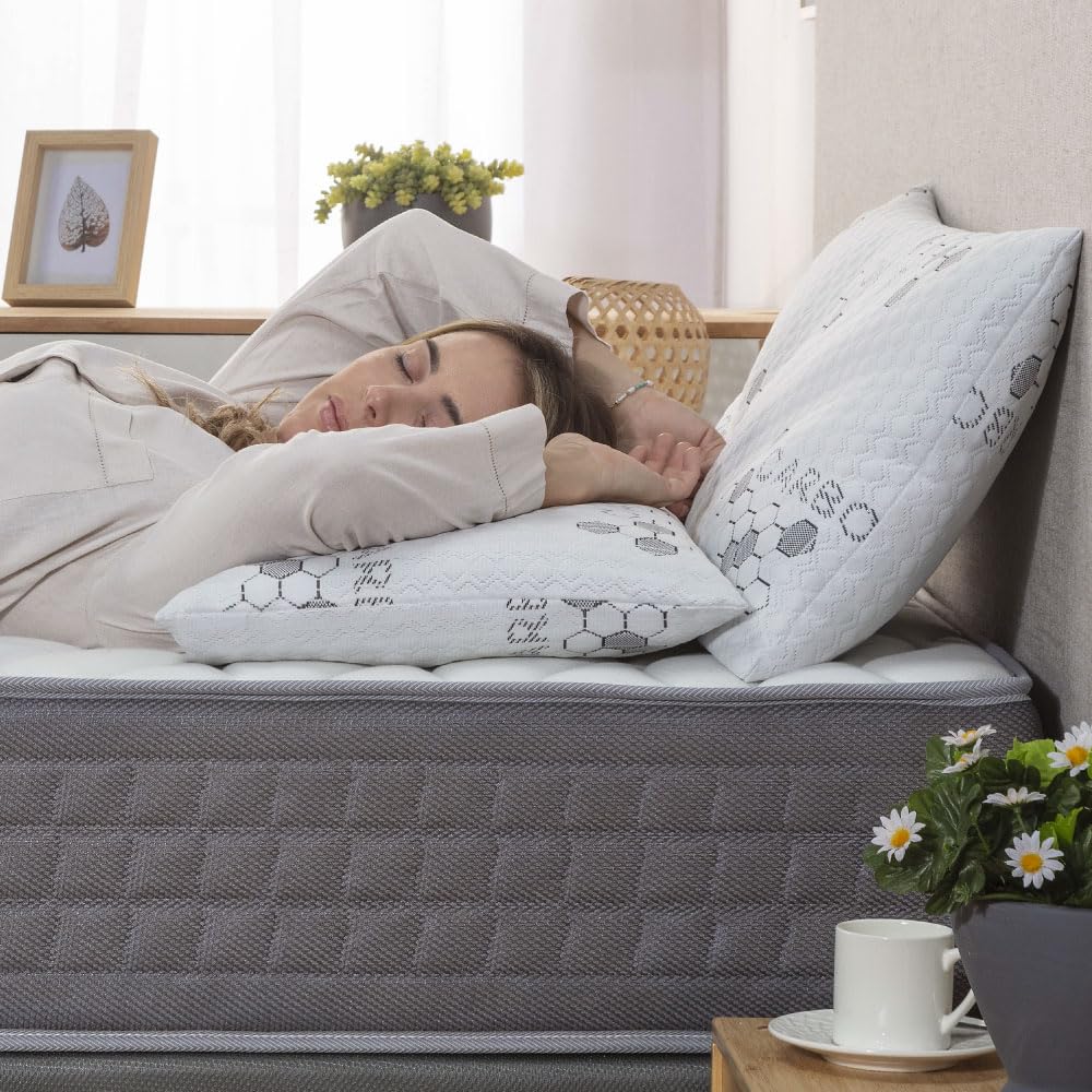 Don Descanso Pack 2 Oreillers en Carbone Viscoélastique 70cm avec Flocons 100% Viscoélastiques, Fermeté Moyenne, Ergonomique, Adaptable à la Tête et au Cou et Respirant. Fabriqué en Espagne
