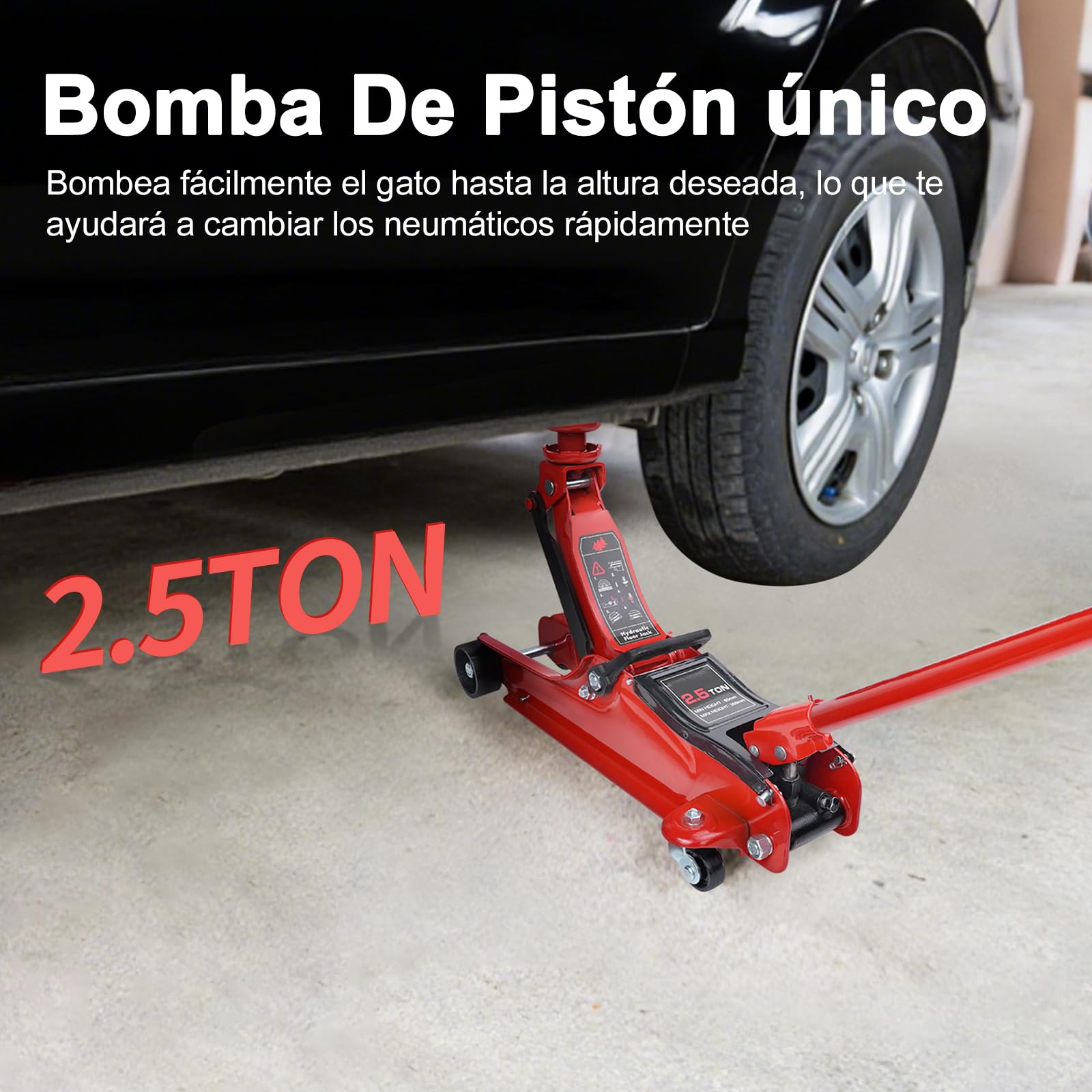 Gato hidráulico con ruedas HYCHIKA Gato hidráulico con pistón hidráulico de elevación rápida de 2.5T, gato hidráulico, rango de elevación de 135-370 mm para berlina, SUV, cambio de neumáticos