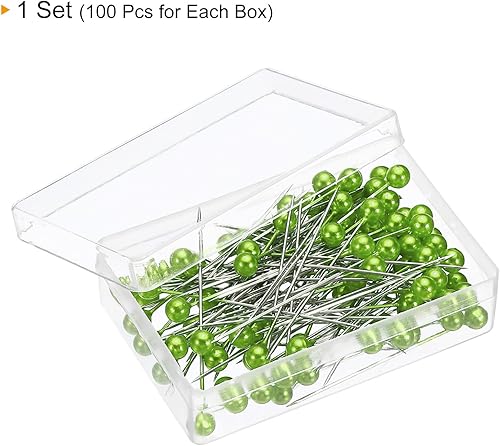 Miniatura 3 de PATIKIL Alfileres de costura perlados, 1 juego de agujas de cabeza de bola de acero inoxidable para decoración de modista, color verde