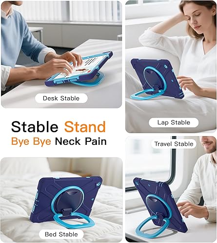 Miniatura 5 de BATYUE Funda para iPad de 987 generación (funda resistente para iPad de 10.2 pulgadas 202120202019) con protector de pantalla, soporte giratorio,