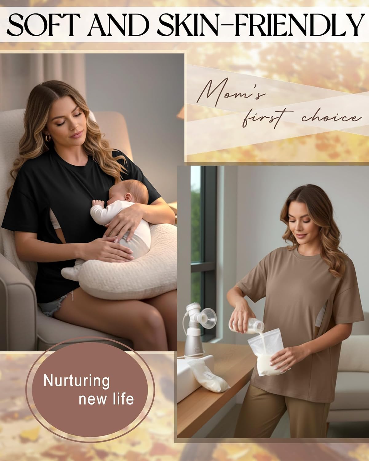 3 Pack Women's Oversize Nursing Breastfeeding Shirts Hidden Zipper Short Sleeve Loose Fit Maternity Tops - Image 4