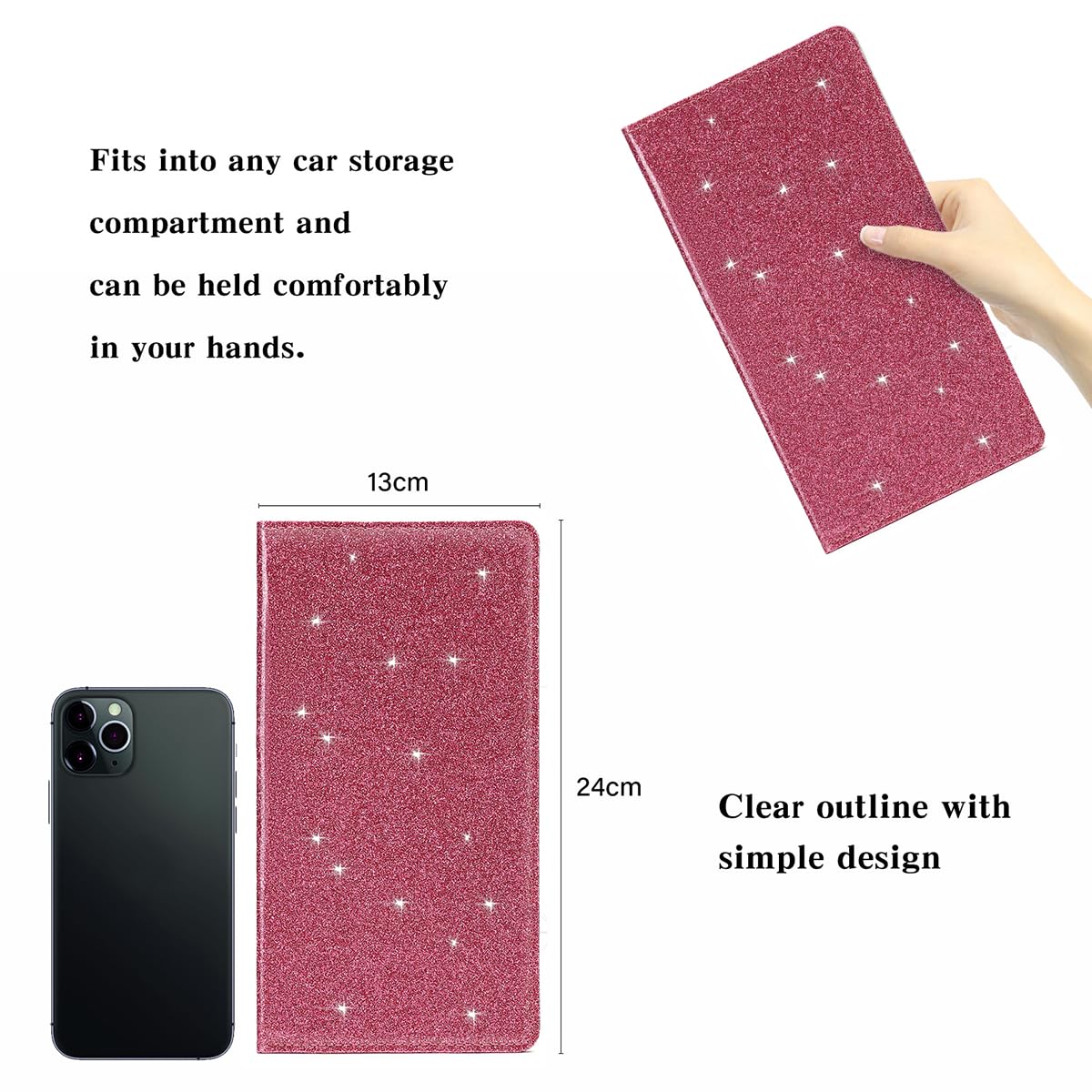 2Pack Leather Car Registration and Insurance Card Holder, Car Document Holder for Cards License with Magnetic Shut (Glitter Purple)