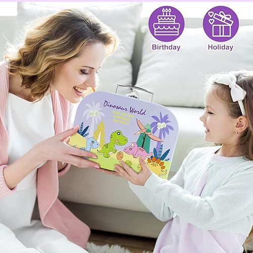 Miniatura 7 de Motiloo - Juego de 41 piezas de dinosaurios para fiesta de té para niños con estuche de transporte y juego de golosinas para niñas pequeñas - Juego