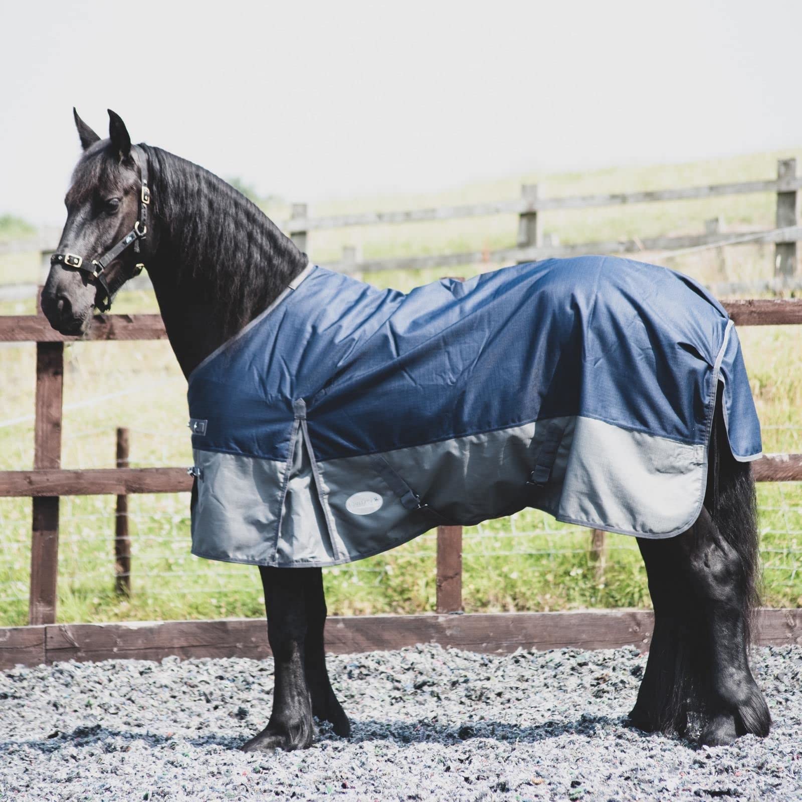 Equitack 1200D Winterdecke Pferdedecke, 145cm | 100g Regular Regendecke Pferd mit Fleece | wasserdichte Outdoordecke Pferd | Navy/Grau