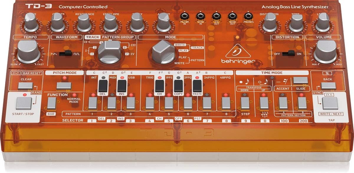 Behringer TD-3-TG Analog Bass Line Synthesizer with VCO, VCF, 16-Step Sequencer, Distortion Effects and 16-Voice Poly Chain