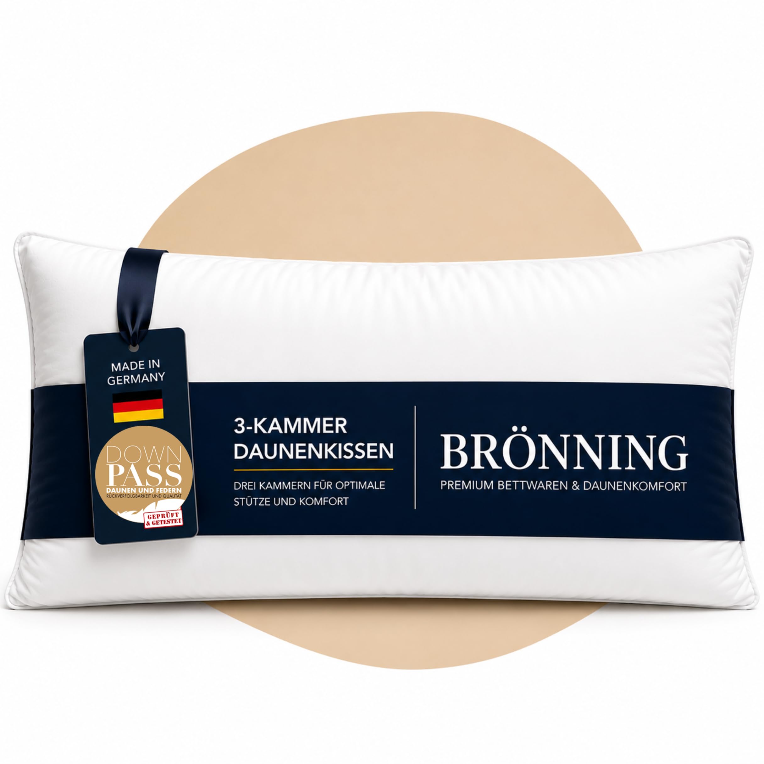 3-Kammer Daunenkissen 40x80 cm -Made in Germany- Kopfkissen 40x80 | Kopfkissen 40x80 Daunen | Kissen Allergiker (NOMITE) | Federkissen 80x40 | Tierwohl (DOWNPASS) | OEKO-TEX Klasse 1