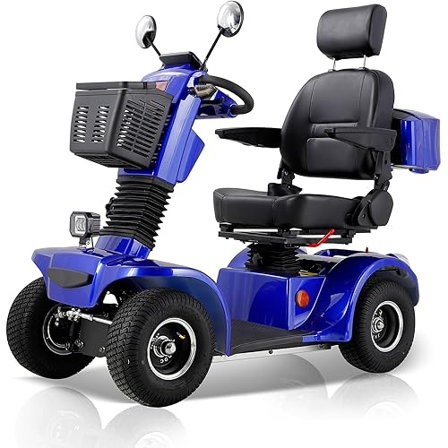 Heavy Duty Mobility Scooters for Adults Seniors 300 400 500 lb Weight Capacity All Terrain Mobility Scooter 4 Wheel Electric Handicap Scooters for Adults Power 500 lb Capacity Scooter (Blue 2)