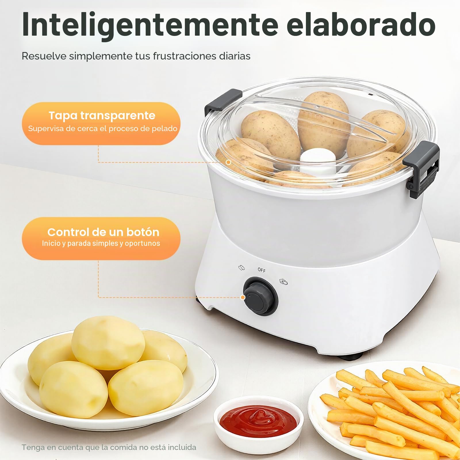 Pelador eléctrico de patatas con soporte de mesa, 85 W, pelador de verduras profesional para patatas, manzanas y zanahorias, hoja peladora de acero inoxidable y bandeja de recogida, fácil de limpiar