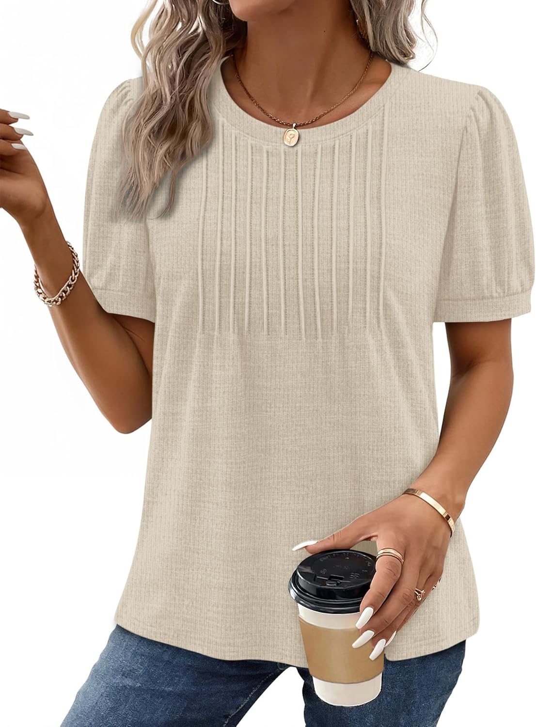 XIEERDUO Womens Tops Summer Short Sleeve Sweater Dressy Casual Blouses Business Trendy Tunic Shirts Fashion Clothes 2026 - Image 2