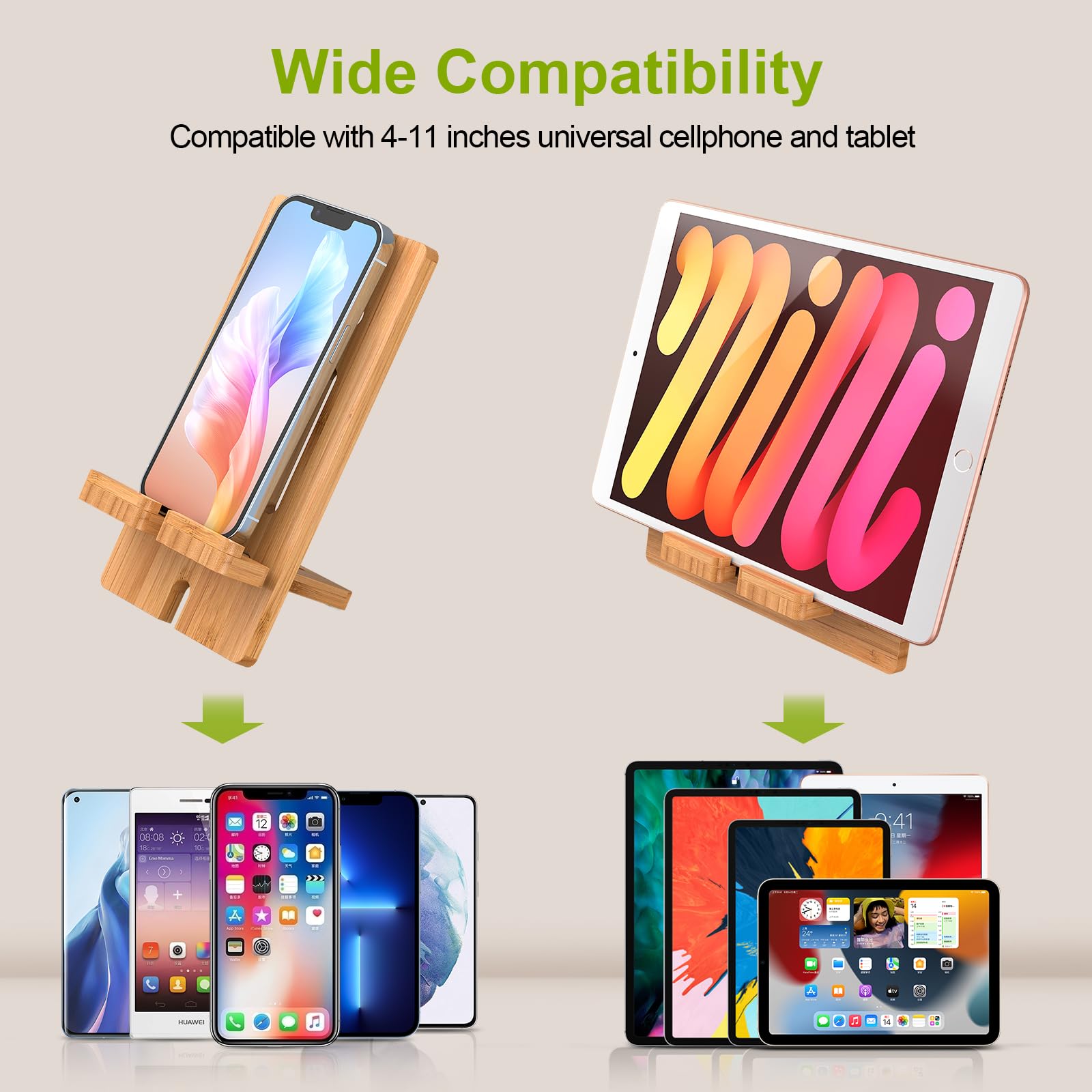 Pezin & Hulin Cell Phone Tablet Stand, Bamboo Wooden Smart Phone Desktop Charging Dock Holder Compatible with Pad, 8 Plus X XS Max XR, All Android Cellphone, Tablet - 1 Pack