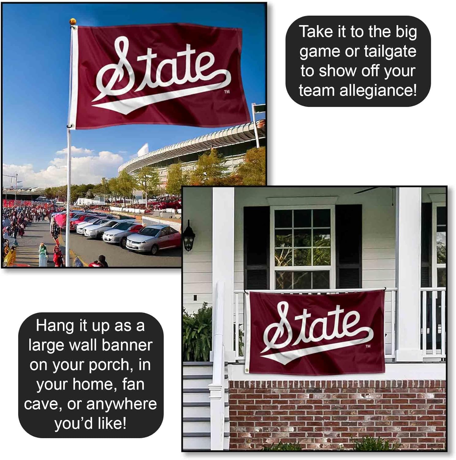 College Flags & Banners Co. Mississippi State Bulldogs Script Logo Large Grommet Banner Flag - Image 4