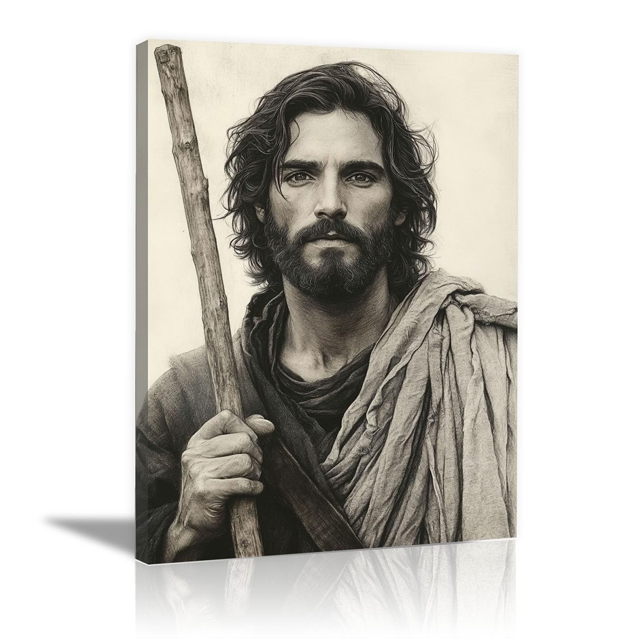QUSAAOU Jesus Wall Jesus with Lion Decor Vintage Religious Prints Painting Neutral God Poster Artwork Living Room Bedroom Hallway Home Decoration(gray)-50x70cm Framed