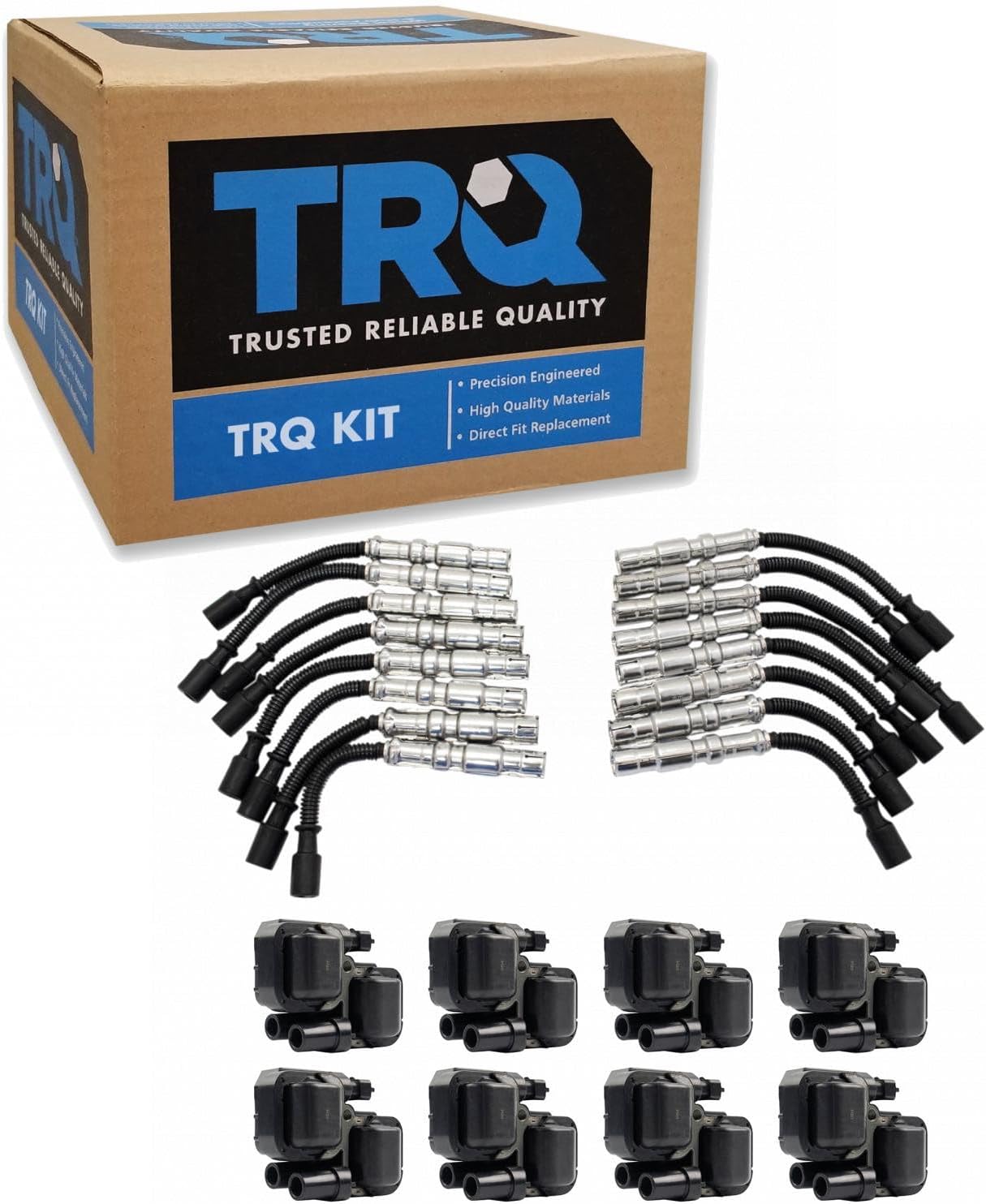 TRQ Ignition Coil & Spark Plug Kit 9 Piece Compatible with 1999-2005 Mercedes-Benz SL500 2000-2006 S430 S500 2003-2006 E500 2002-2007 ML500 2003-2006 CLK500 E500 1998-2002 E430 Only for V8