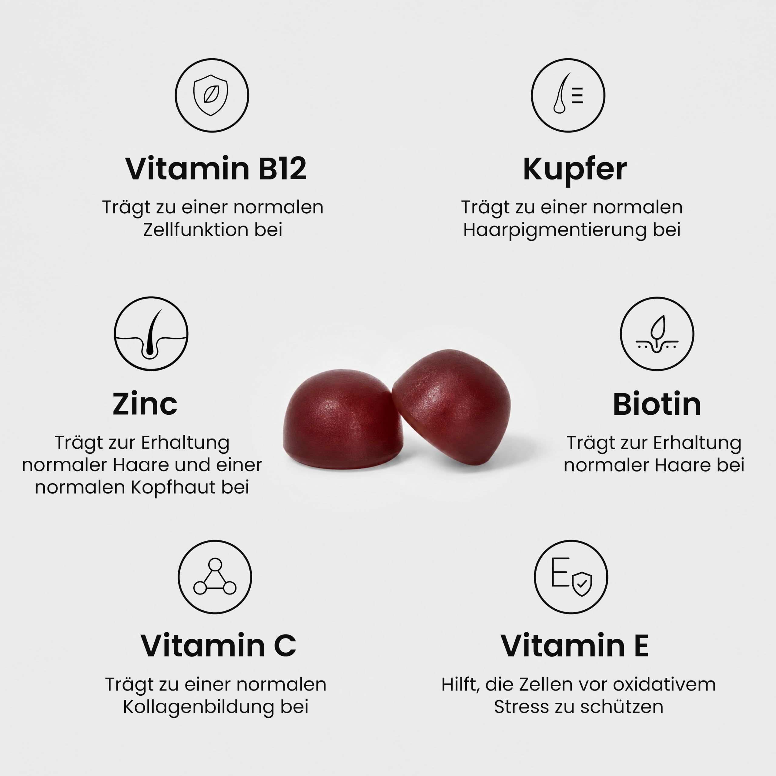 Hair Luxious® Biotin Gummies für Haarwachstum, hochdosiert mit 2500 µg Biotin, 100% vegane Gummies für Frauen mit Zink, Selen, Vitamin A, B, E, C & Mehr, Beeren-Geschmack - 60 Stück