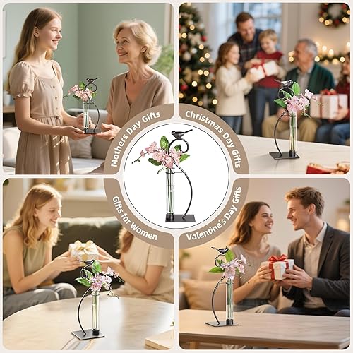 Miniatura 23 de Marbrasse - Jarrón hidropónico de cristal de sobremesa, florero con soporte para decoración del hogar, soporte de terrario, contenedor de Scindapsus