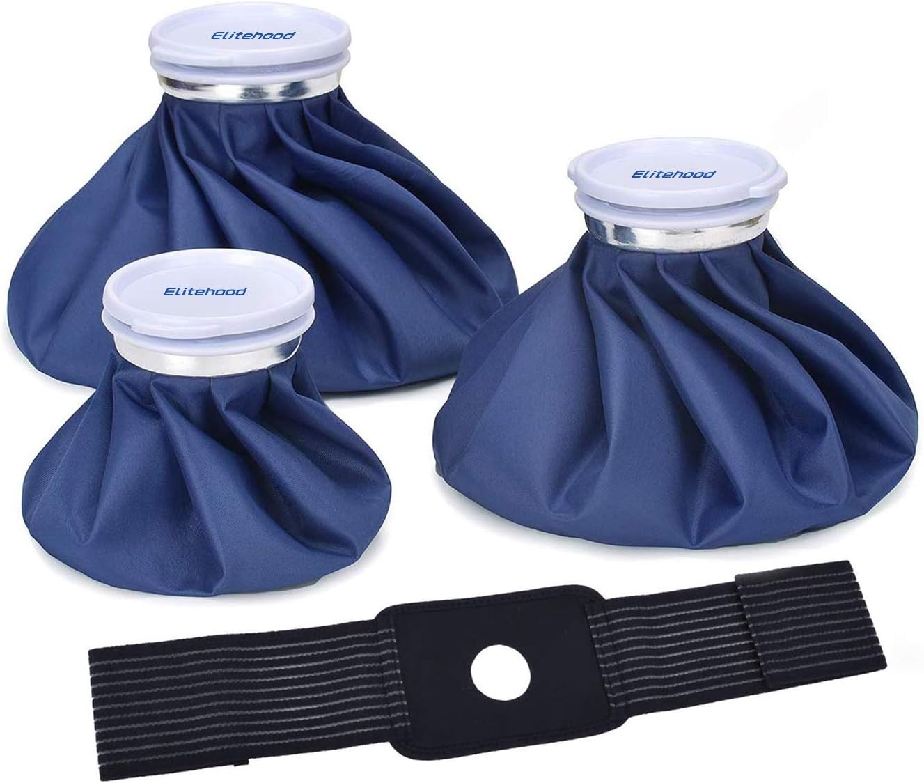 Elitehood Ice Cold Pack Reusable Ice and Hot Water Bag for Injuries, Hot & Cold Therapy for Pain Relief with Elastic Breathable Support Wrap, 4-Pack, 3 Sizes (6"/9"/11"), (for Hot Therapy is 50-60โ)