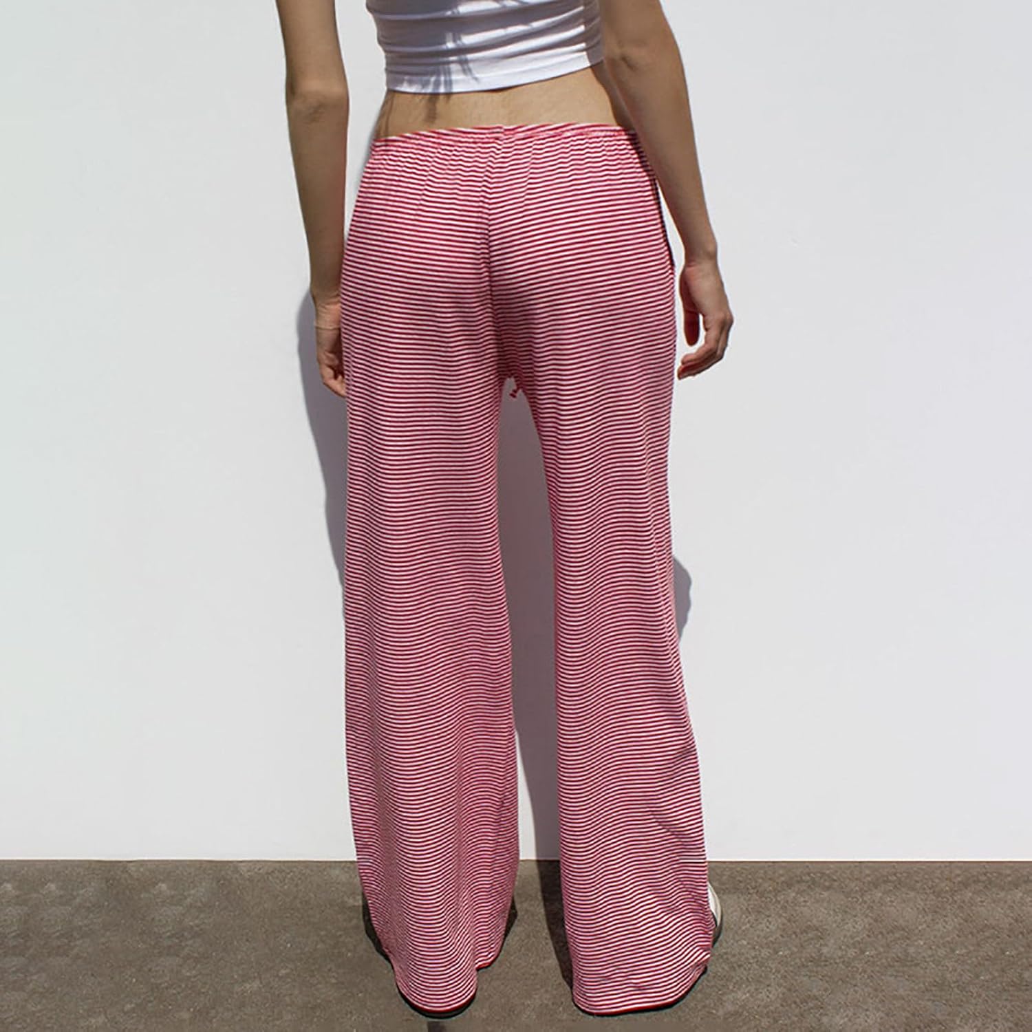 Women's Drawstring Pajama Pants Striped Casual Palazzo Wide Leg Lounge Pants Comfy Sleepwear Trousers - Image 3