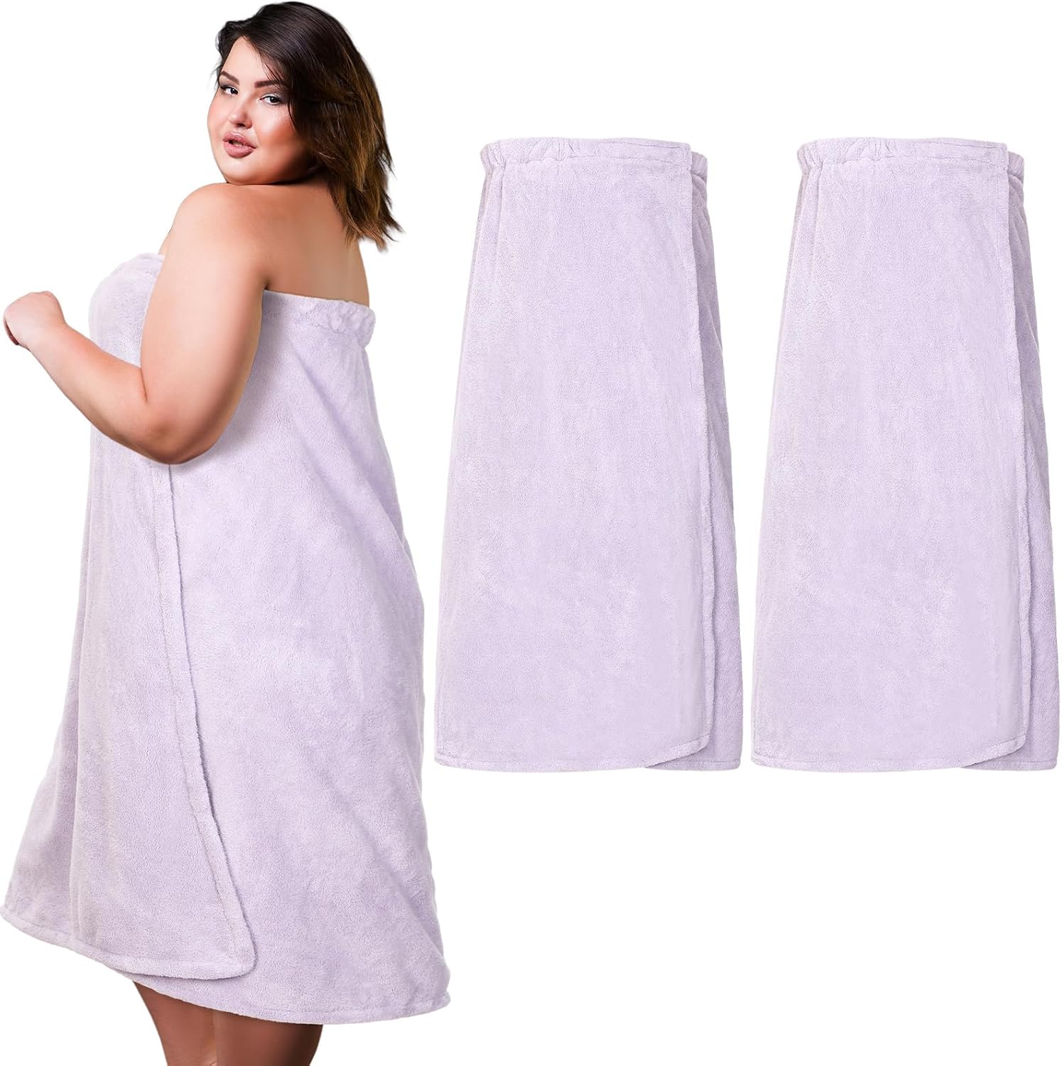 Tigeen 2 Pcs Women's Wrap Towel Spa Soft Robe Adjustable Closure Elastic Top Closure Bathrobe Lightweight Wraps for Shower