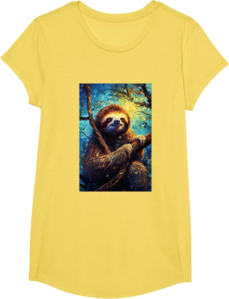 Camiseta de noche estrellada estilo Van Gogh con gráfico de perezoso