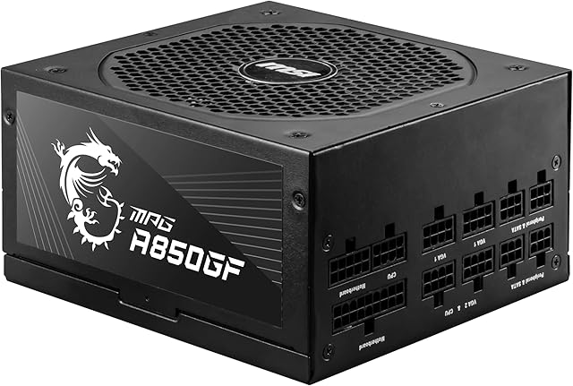 MSI MPG A850GF Power Supply Unit, UK Plug - 850W, 80 Plus Gold Certified, Fully Modular ATX PSU, 3 x 6+2 Pin GPU Support, Japanese 105°C Capicitors, Flat Black Cables - 10 Year Warranty