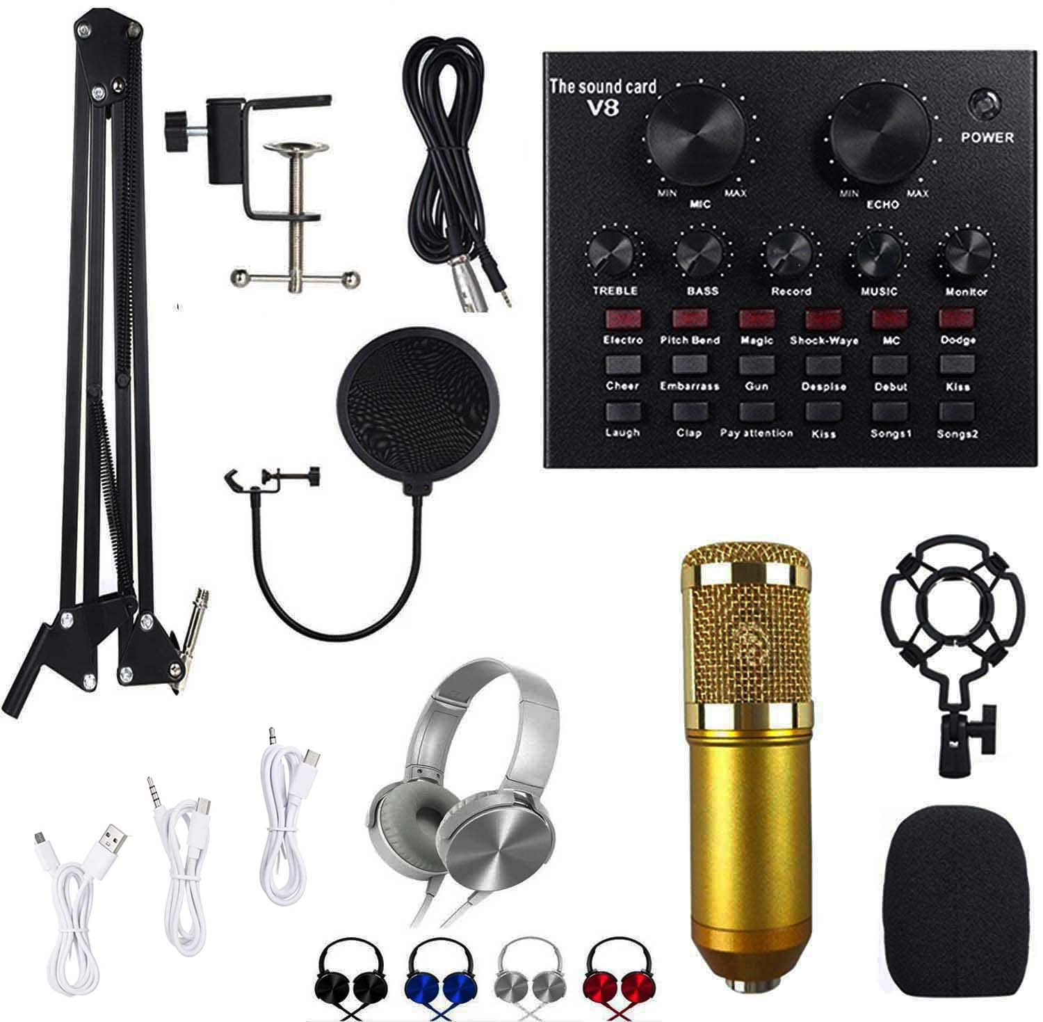Nothers RemStore, Multifunctional Live Sound Card & BM800 free Extra Bass Headphone Suspension Microphone Kit Broadcasting Recording Condenser Microphone Mixer Sound Card for Computer PC Live Sound