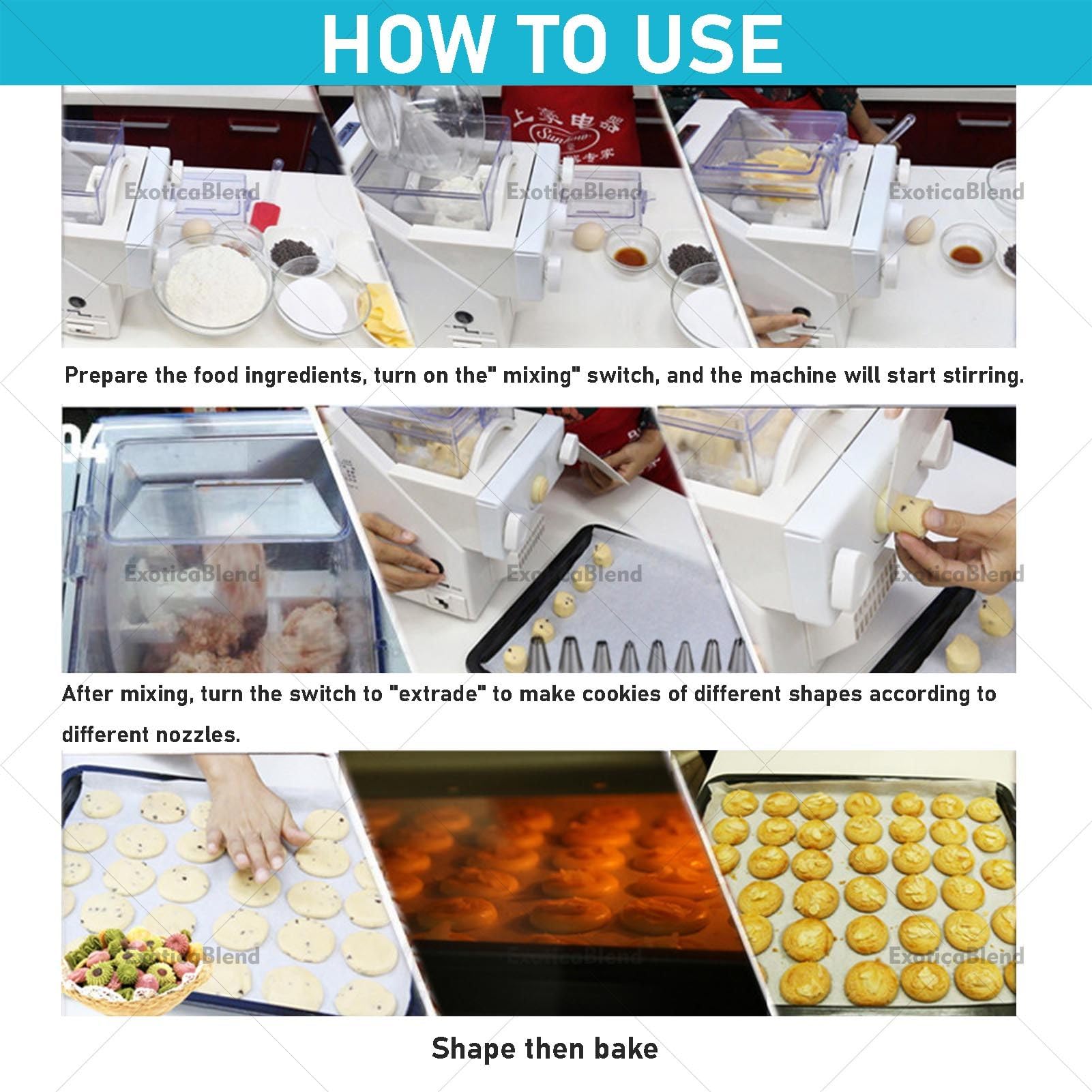 Prensa Eléctrica Automática para Galletas con 8 Moldes; Herramienta de Repostería para Preparar Postres Fácilmente; Diseño Ergonómico Ideal para Uso Doméstico