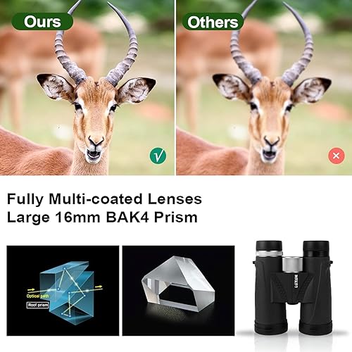 Miniatura 5 de Prismáticos de 12 x 42 para adultos HD profesionales compactos potentes prismáticos para observación de aves caza deportes al aire libre negro