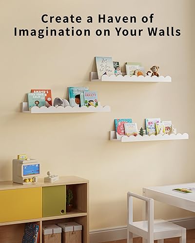 Miniatura 4 de G&W Gruwald Juego de 3 estantes para libros de guardería, decoración de guardería para bebés y niños pequeños, estantes festoneados, estante de