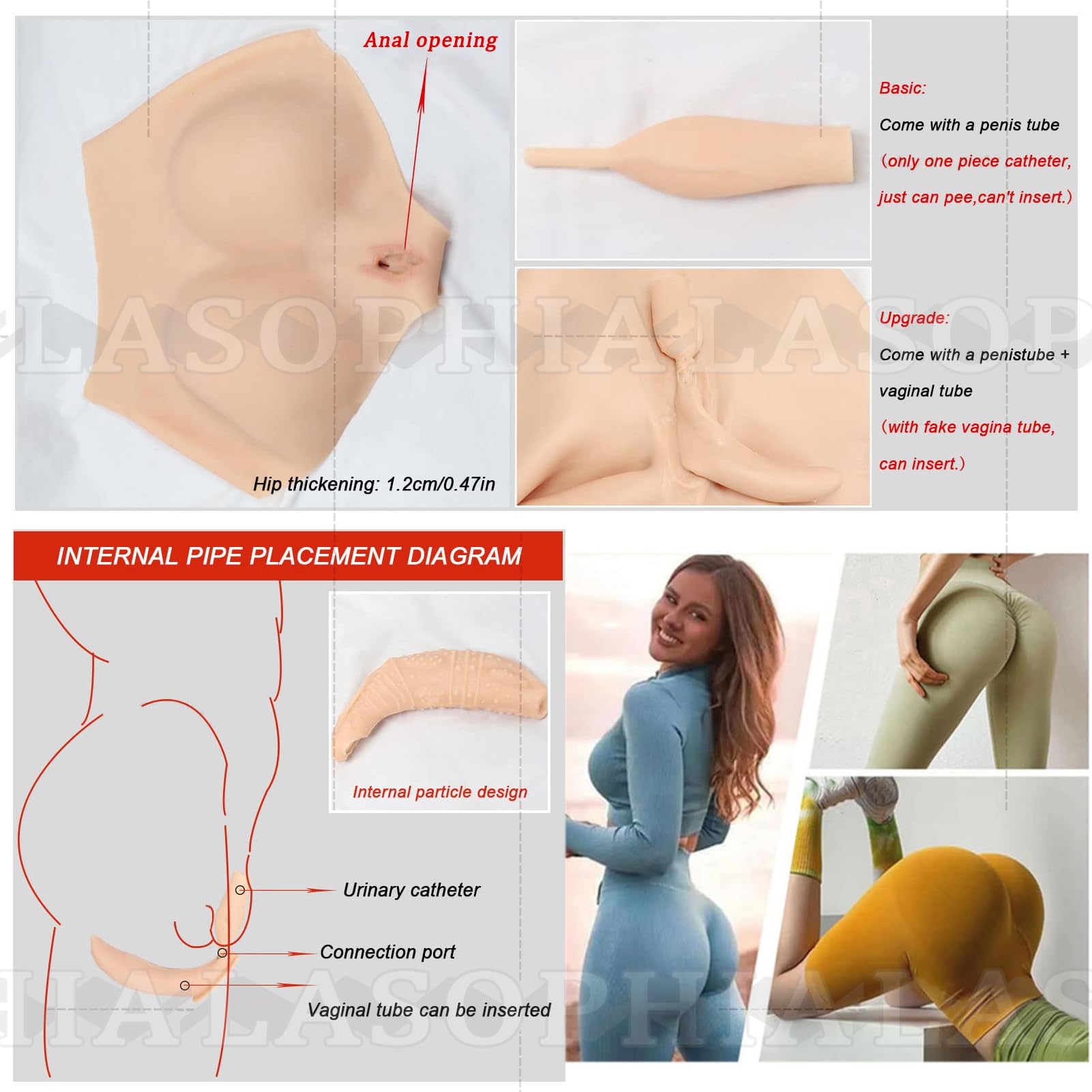 Culotte Triangulaire Taille Haute en Silicone Rehausseur De Fesses Épaississement 1,2 cm Slip pour Hommes sous-Vêtements Modelants pour Le Corps pour Cosplay Féminin