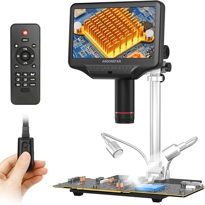 Andonstar AD407 Pro 3D HDMI Soldering Digital Microscope with Pro Metal Stand 4MP UHD and 7 inch Adjustable LCD Screen