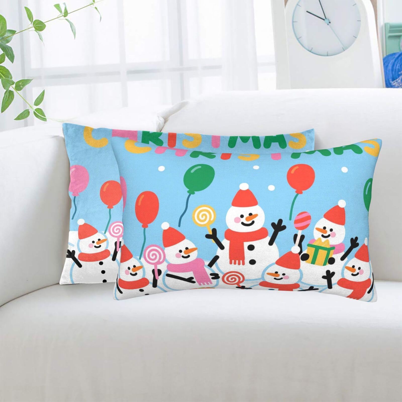 2 Pack Standard Pillowcases Sets, Ultra Soft Comfort Microfiber Plush Pillow Cases Christmas Snowman Candy Decorative Throw Pillow Cover with Hidden Zipper for Bedroom, Sofa, Couch,14"X20"