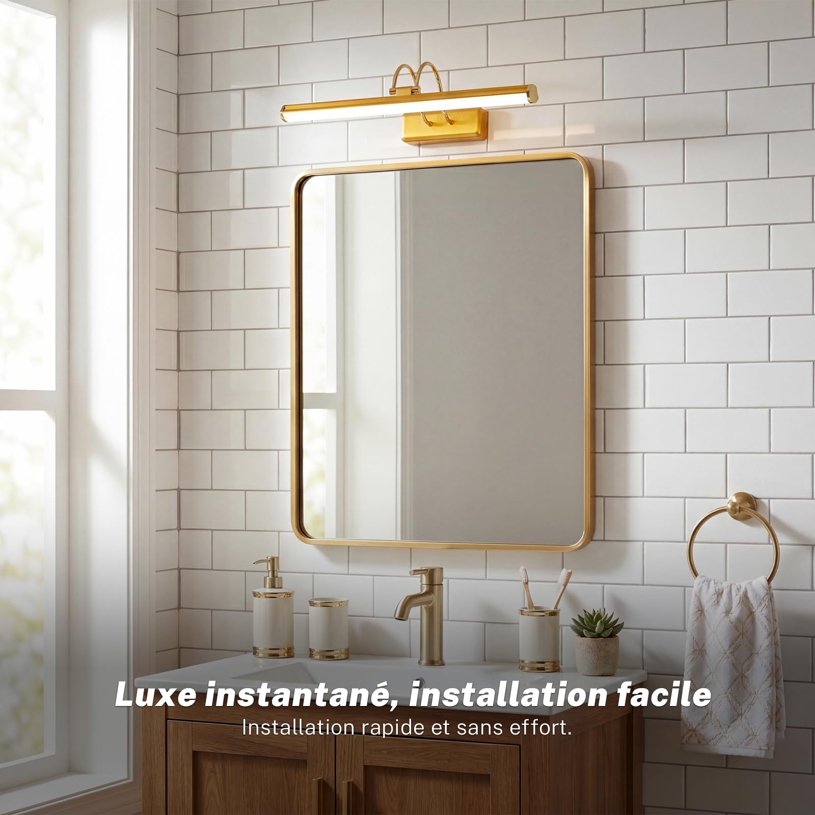Lampada a LED per specchio da bagno, 3 temperature di colore, applique da parete sopra lo specchio, 42cm, 8W, IP44, 950 lumen, oro, illuminazione moderna per specchio, lampada da parete per specchio