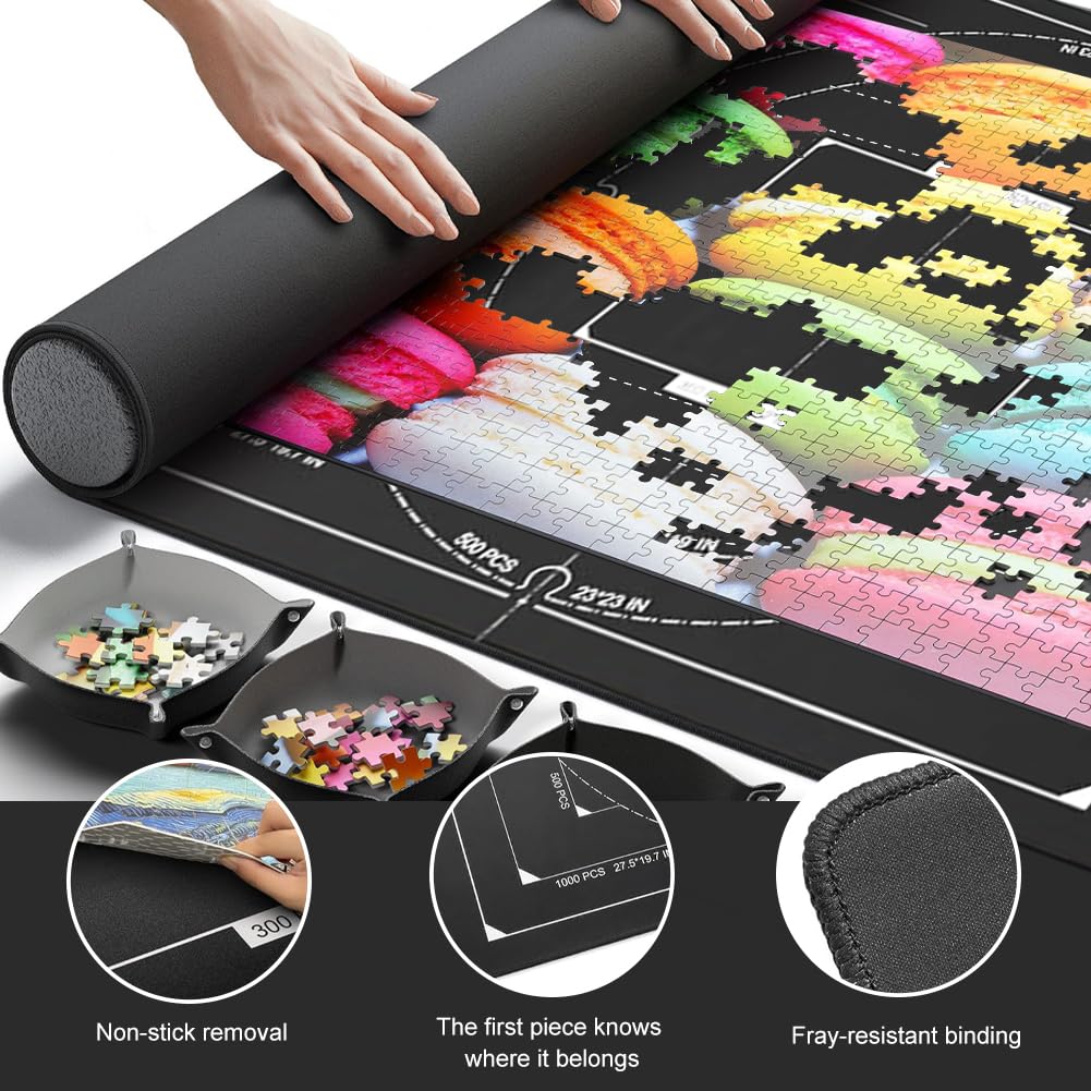 Tappetino puzzle con 4 scomparti assortiti, tappetino puzzle per puzzle fino a 1500,116 x 66 cm, antiscivolo, portatile, con custodia, per adulti e bambini