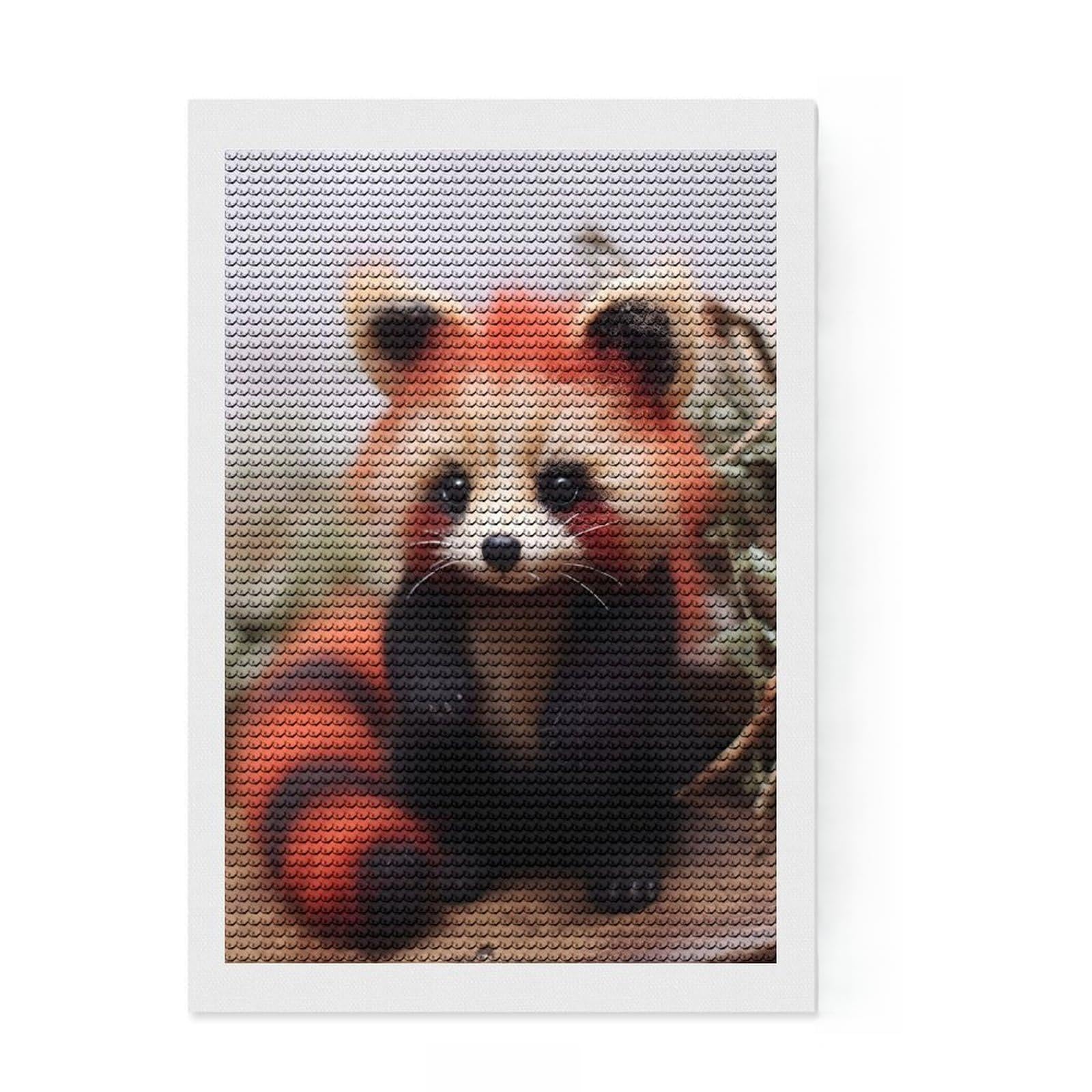Junmoney Red Panda Furry Panda Bear Diamond Painting Kit 8"x12", Mindful Craft Activity, Neat Printed Canvas, Modern Decor, Gift Idea, Adhesive Canvas
