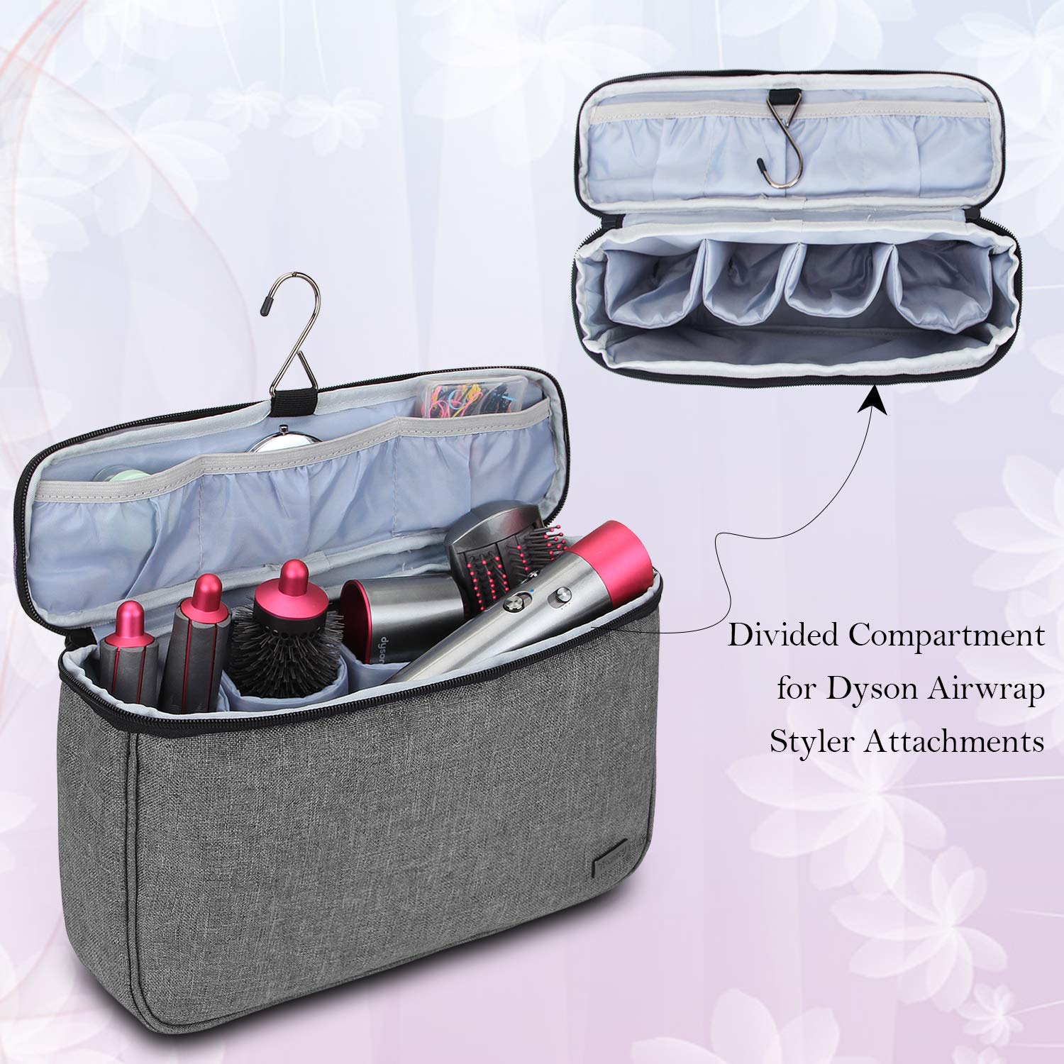 Teamoy Bolsa Viaje de Rizador de Pelo, Organizadora de Viaje para Accesorios Styler, Bolsa Cepillo Rizador de Pelo, Bolsa para Rizador Secador, Gris — view 2