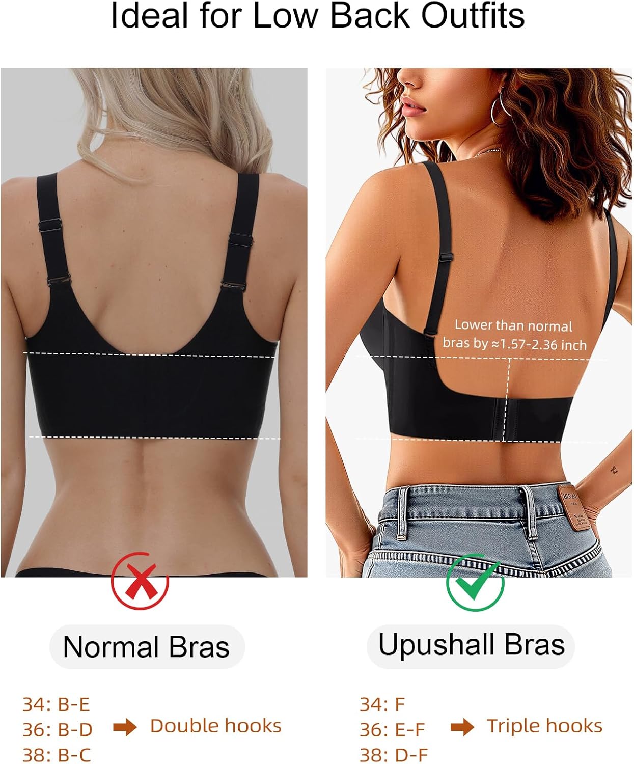 Backless Bra Halter Low Back Bras for Women Underwire Padded Support Bra with Convertible Straps - Image 2