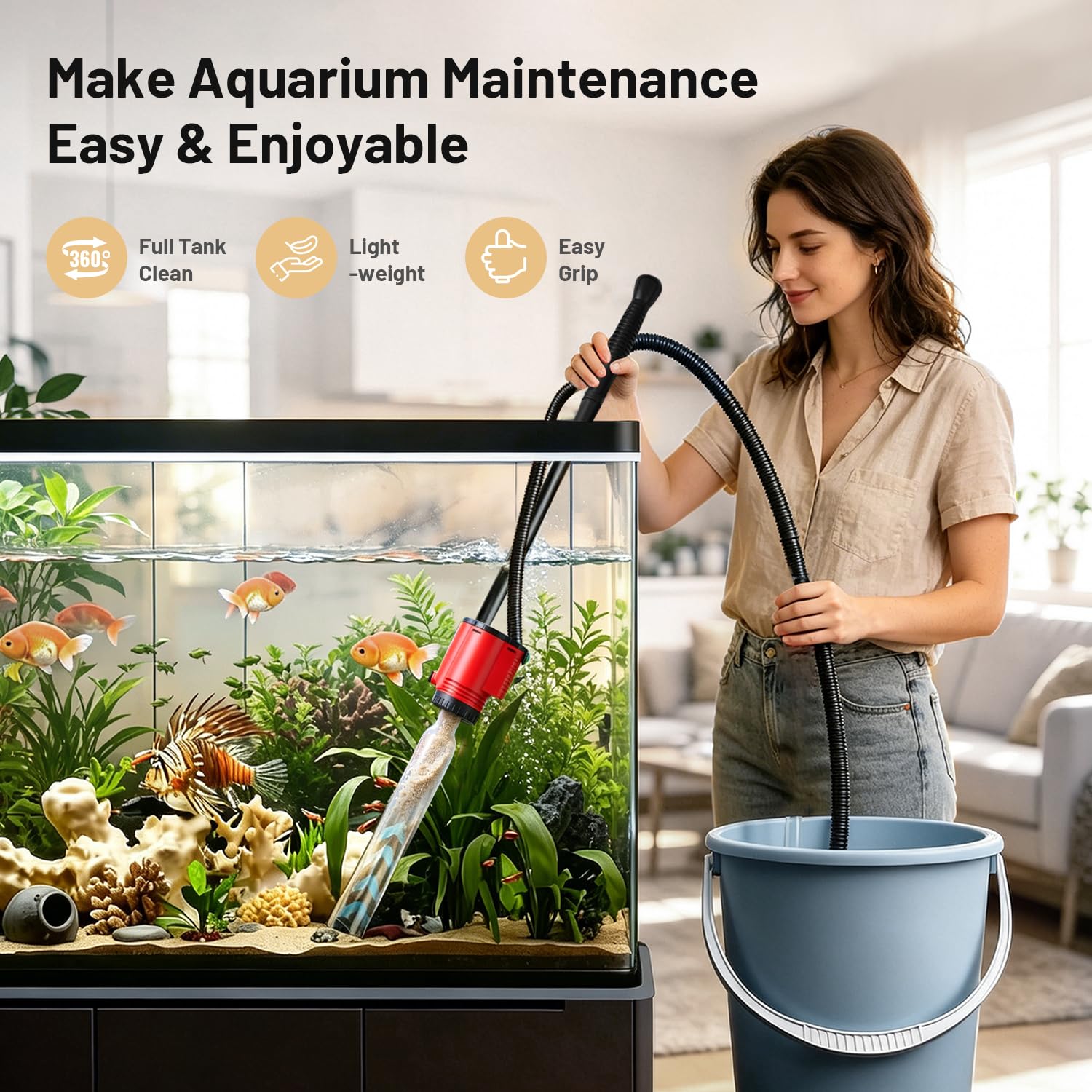 Mulmsauger Aquarium Elektrisch 30W - Multifunktionaler Aquarium Sauger Bodengrund Reinigen für Kies und Sand mit Wasserwechsel - Reinigungsset Zubehör zur Filterung Wasserzirkulation