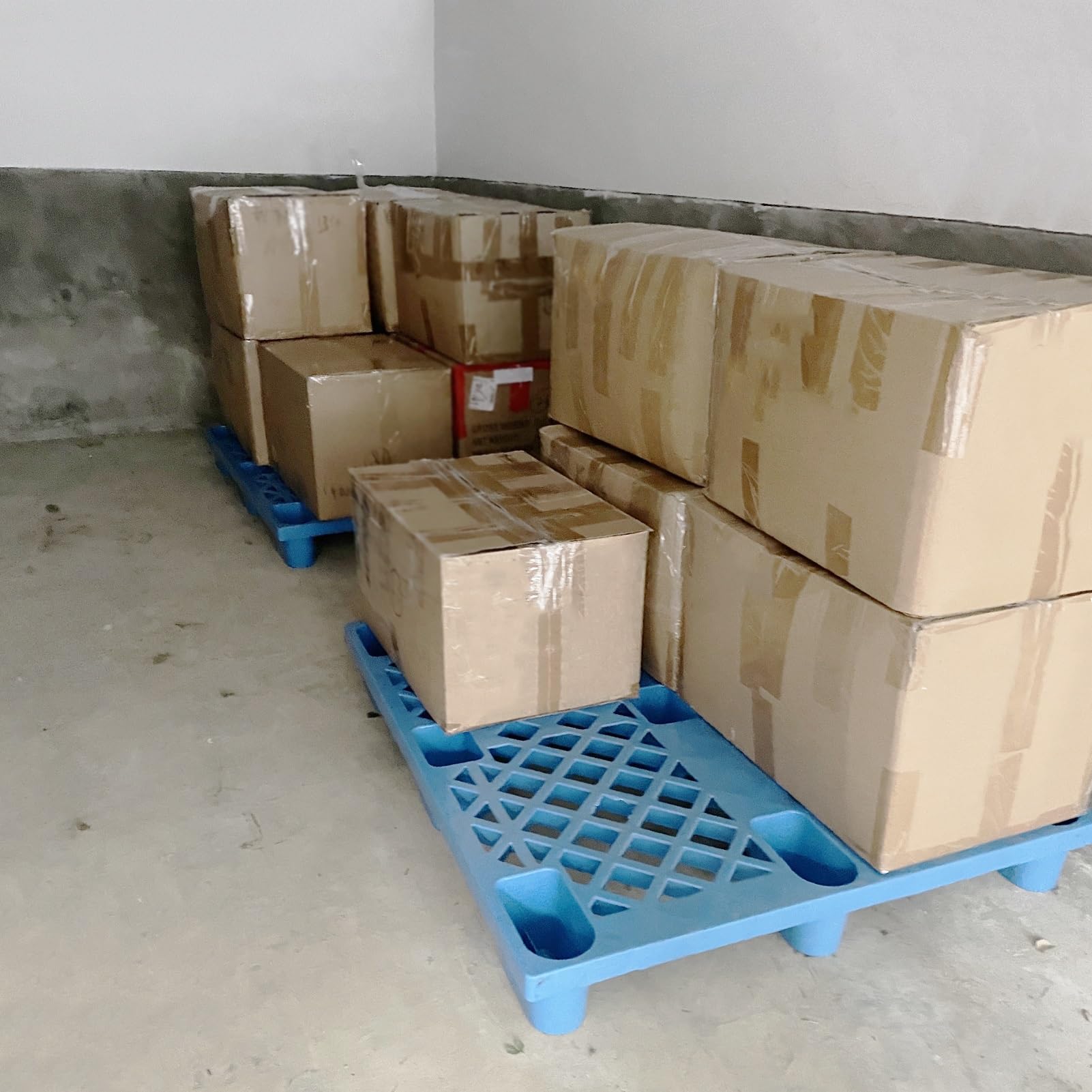 Bac à Peinture Industriel Bleu - Lot de 5 palettes de Confinement des déversements, Rangement en Plastique avec grilles, entrée pour Chariot élévateur à 4 Voies, 100 x 80 x 14 cm, Solution d