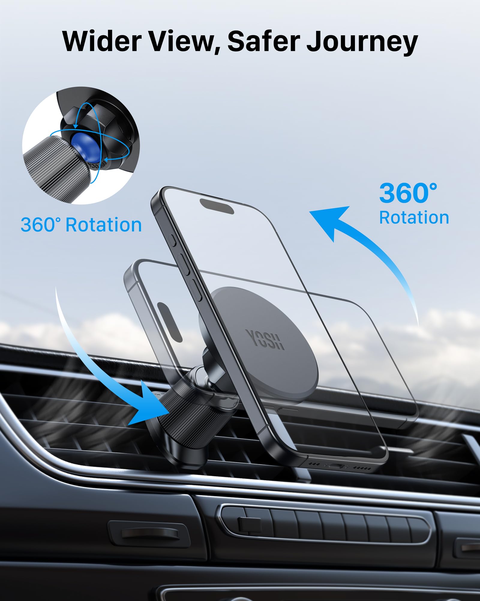 YOSH Porta Cellulare Auto per MagSafe, Supporto Telefono Auto Magnetico per Presa d'Aria, Porta 360° Rotation, per iPhone 16/15/14/13/12 & custodia Mag-Safe
