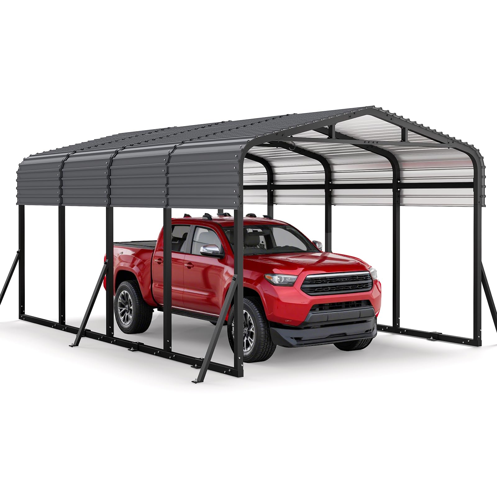 Photo 1 of Jocoevol 12x20FT Heavy Duty Metal Carport, Outdoor Portable Car Garage w/Reinforced Support Rods & Windproof Ground Anchors, All-Season Versatile Outdoor Shelter for Car Boats Truck