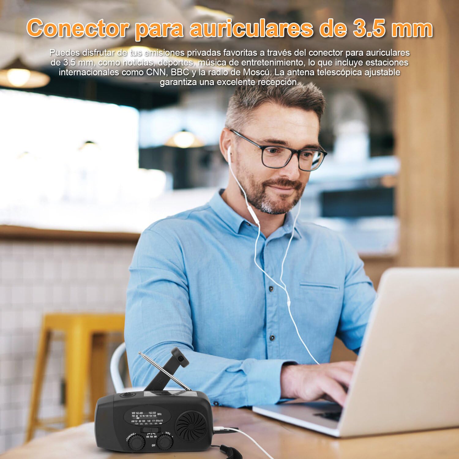 Radio Solar portátil con Am/FM/NOAA meteorológica Radio, Alarma SOS y Dinamo de manivela, Cargador de móvil USB, Linterna LED, para emergencias (Negro,batería Recargable de 2000 mAh)