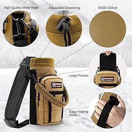 NATURE PIONEOR Water Bottle Holder with Adjustable Strap - 25/32/40oz Insulated Water Bottle Carrier Sling Sleeve with Paracord Handle & 2 Storage Pockets, Hiking, Camping, Gym