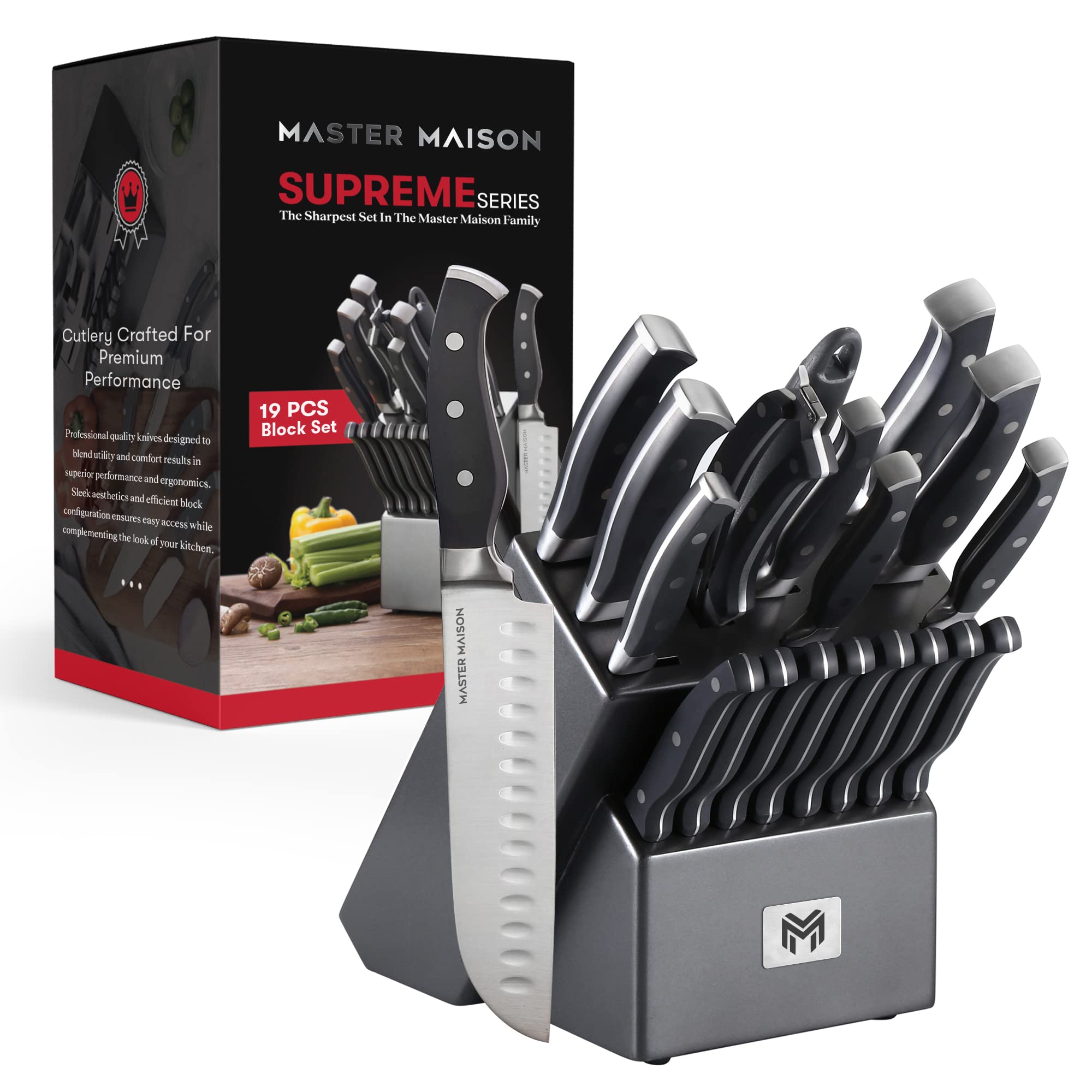 Buy 19Piece Kitchen Knife Set With Wooden Knife Block German