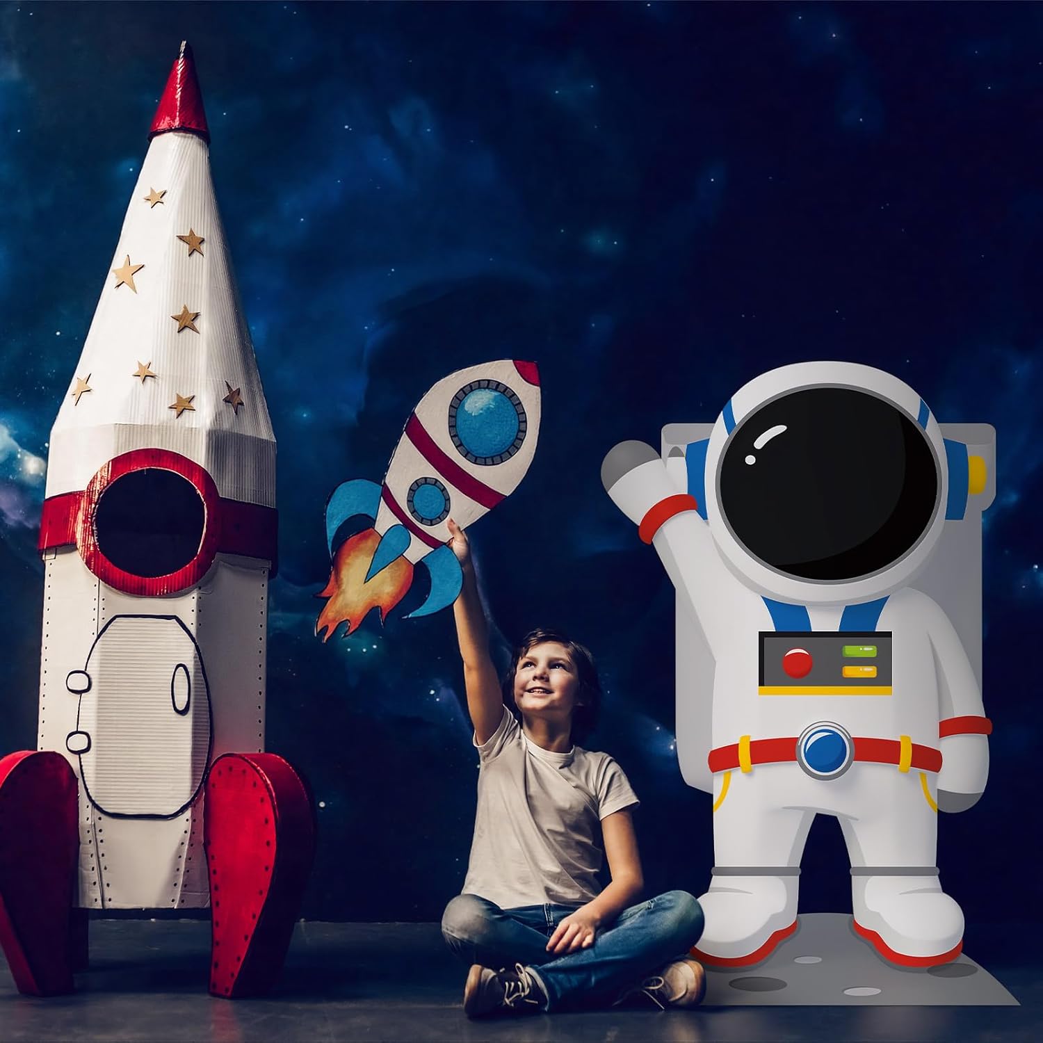 Novabright 4.67 ft Astronaut Cardboard Cutout Space Party Stand-up Backdrop Photo Props for Classroom Vacation Bible School Space Theme Party Science Fairs Supplies