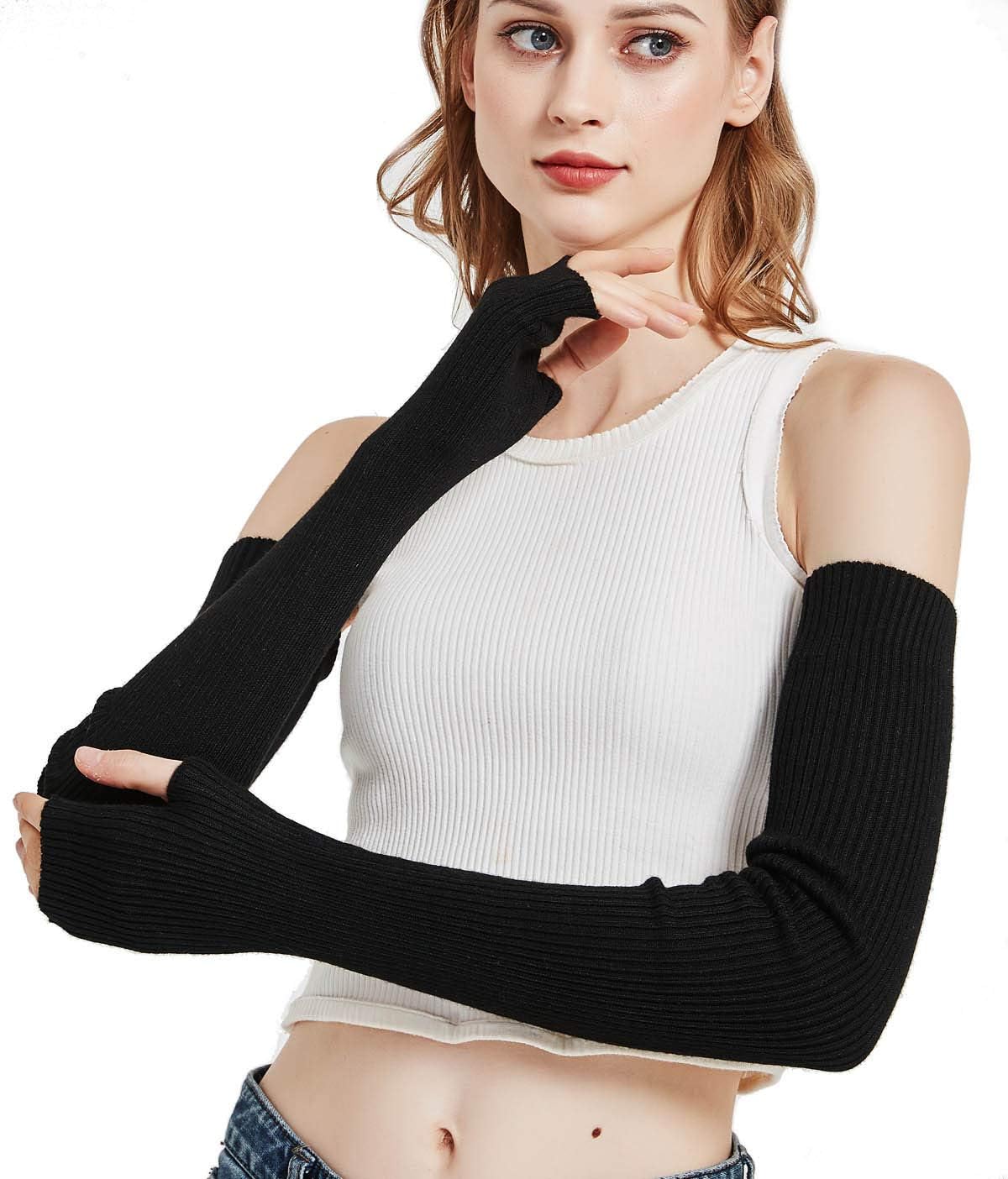 Novawo Wool Blend Warm Arm Warmers Super Soft Long Fingerless Gloves for Women - Image 3